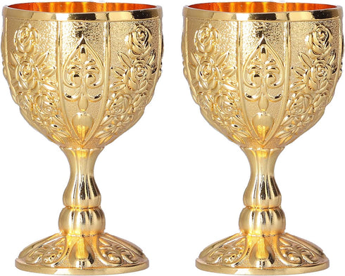 2Pcs Goblet Cup Golden Metal Retro Wine Cup Chalice Goblets